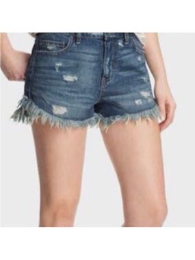 Free People Medium Wash Denim Shorts Distressed Frayed Hem